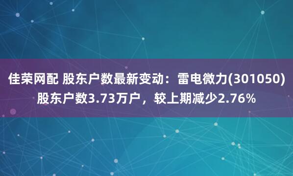 佳荣网配 股东户数最新变动:雷电微力(301050)股东户数3.73万户,较上期减少2.76%
