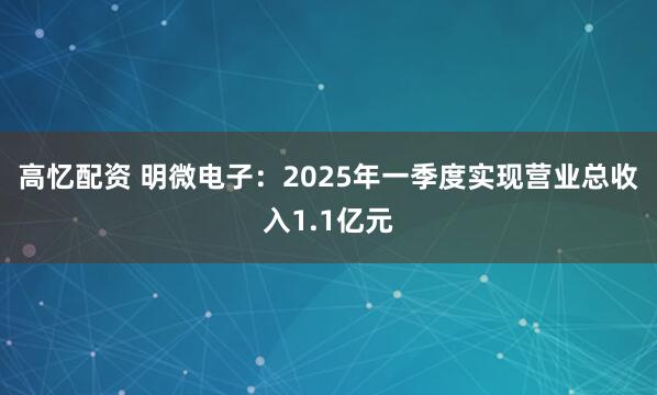 高忆配资 明微电子：2025年一季度实现营业总收入1.1亿元